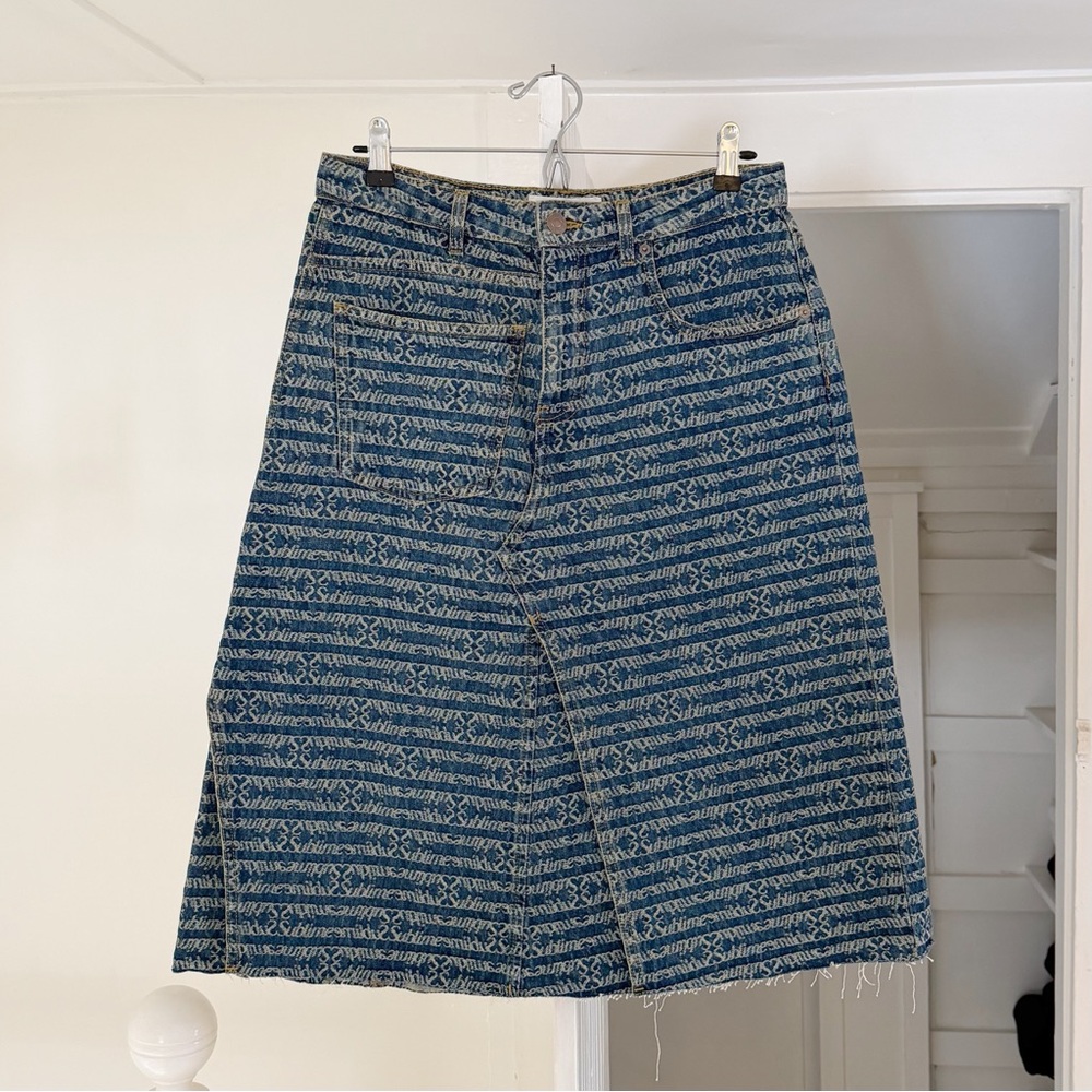 Tory Burch Deconstructed Denim Midi Skirt in Sublime Jacquard & Vintage Wash NWT - Picture 9 of 13